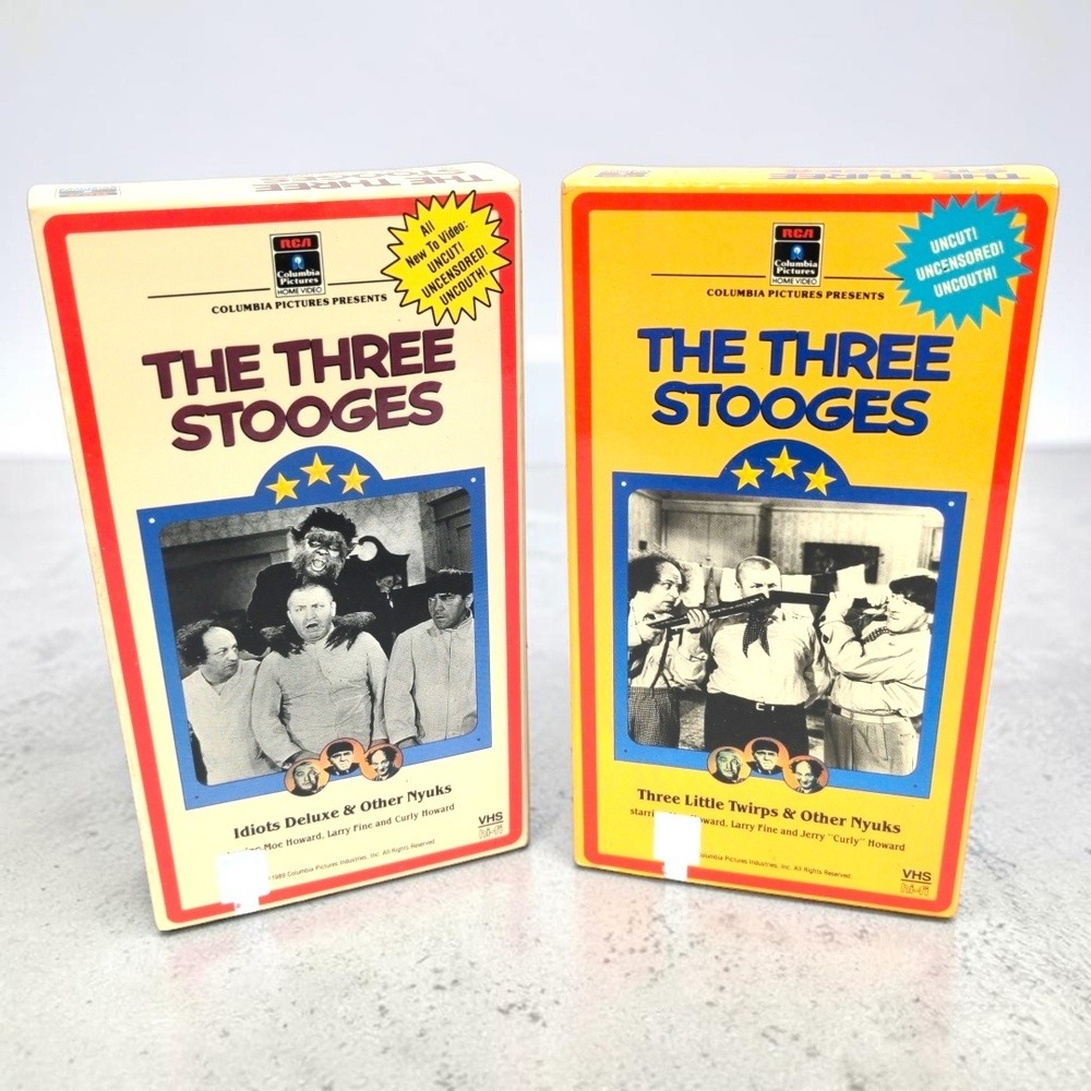 VTG 80s RCA Columbia Three Stooges 2 VHS Lot Idiots Deluxe Three Little Twirps